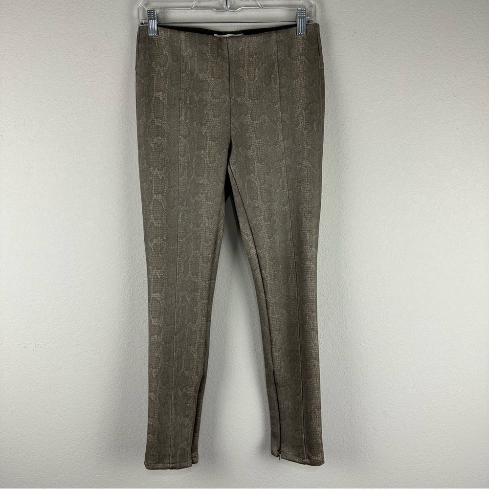 Anthropologie Green Gray Snake Print Pull On Skinny Zip Ankle Pants Size 27